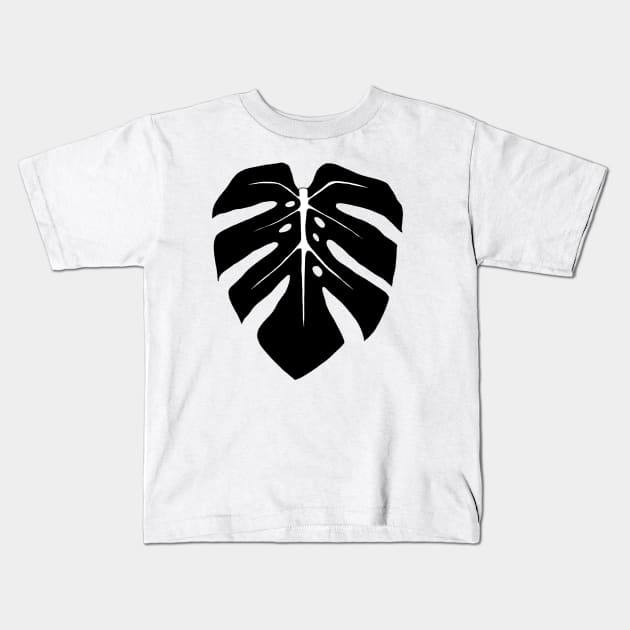 Black Monstera Leaf Kids T-Shirt by ally1021